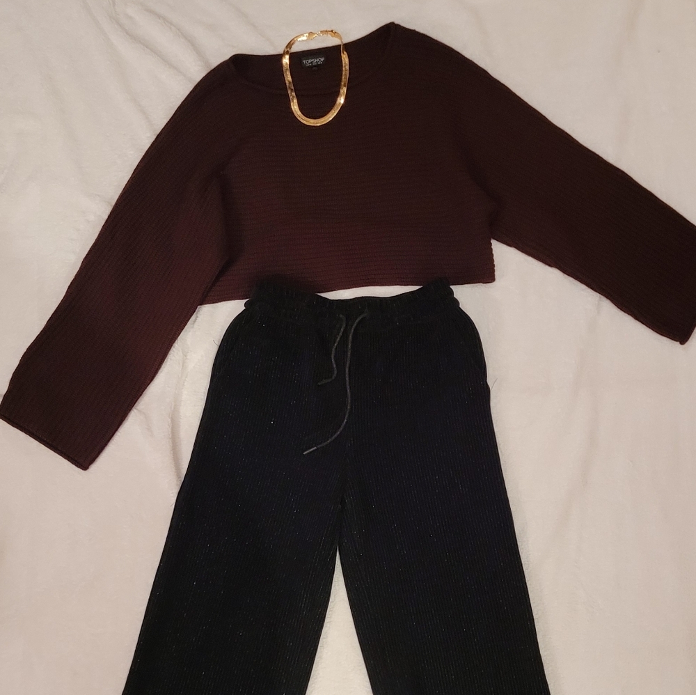 See you soon wideleg corduroy glitter pinstripe pant